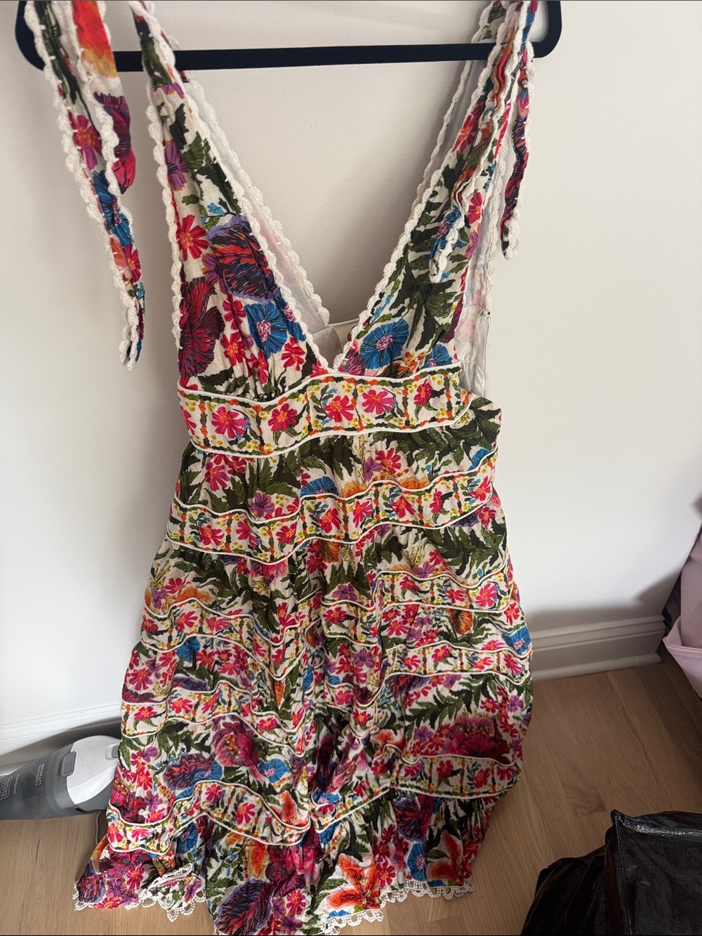 FARM Rio White Floral Tie-Shoulder Maxi Dress with Multicolor Blooms